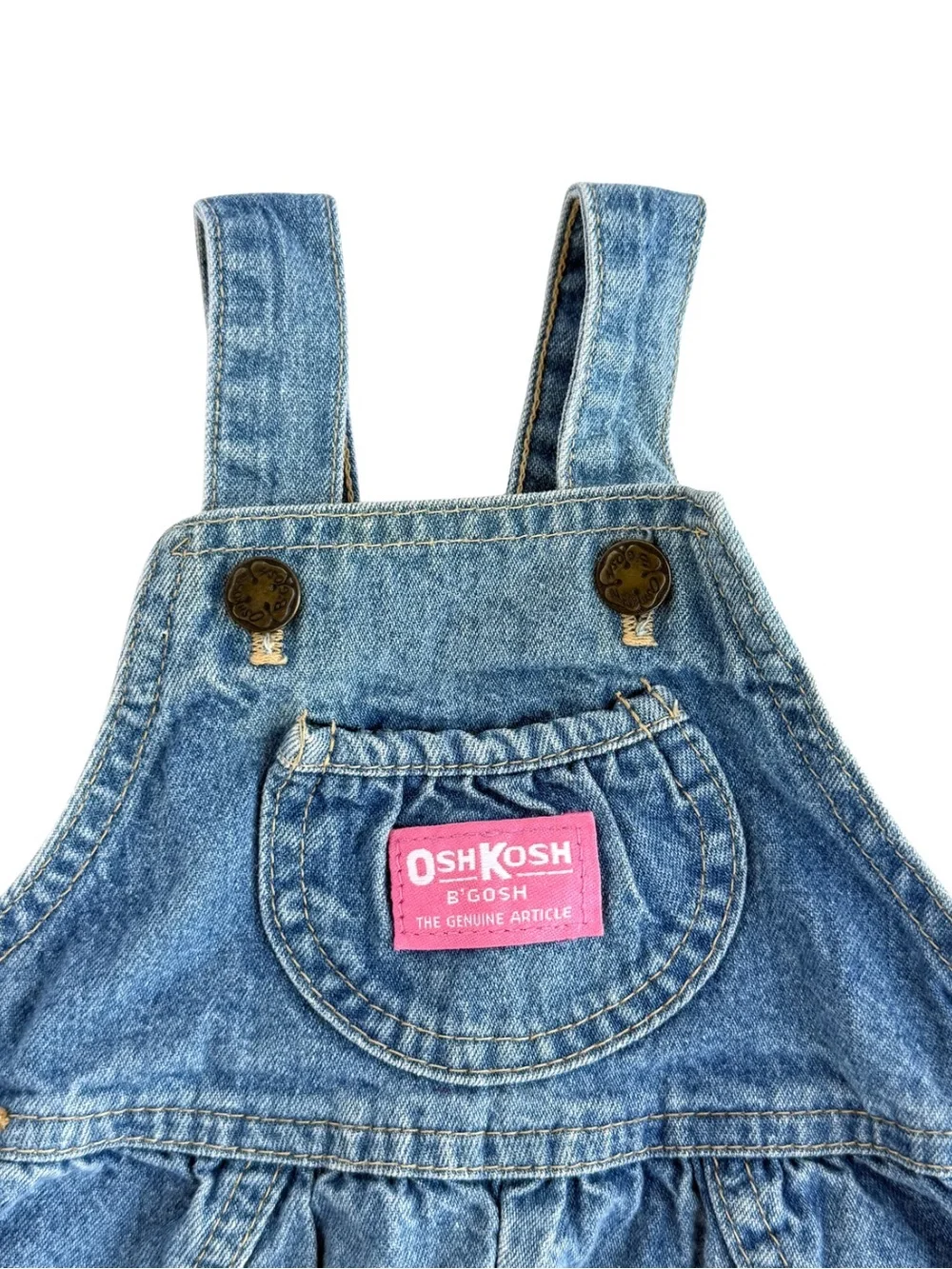 Vintage 80s OshKosh B‘Gosh Baby Girl Denim Bubble Vestbak Romper Size 12M USA